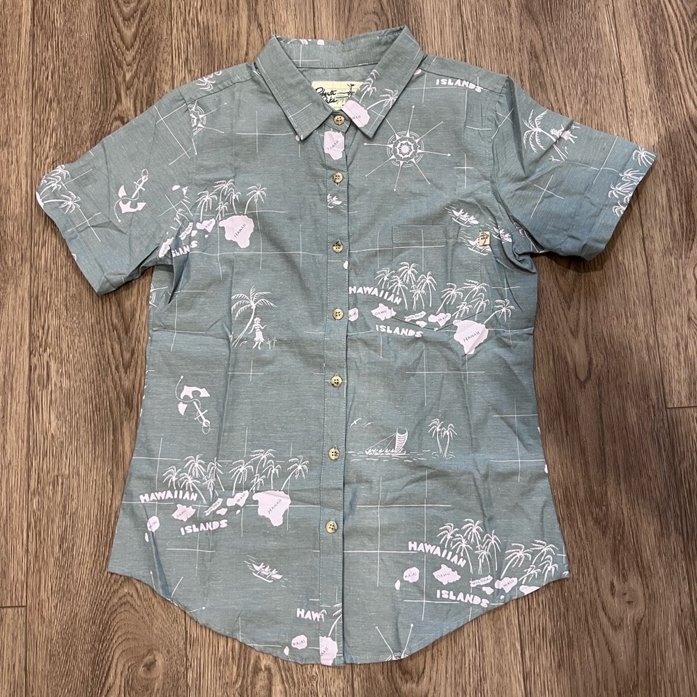 Roberta Oaks Navigation Blue and White Ladies Medium Button Down